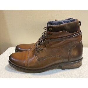 ALDO Mens Leather Ankle Boots Size 12 Brown Lace Up Rubber Bottom EUC‎